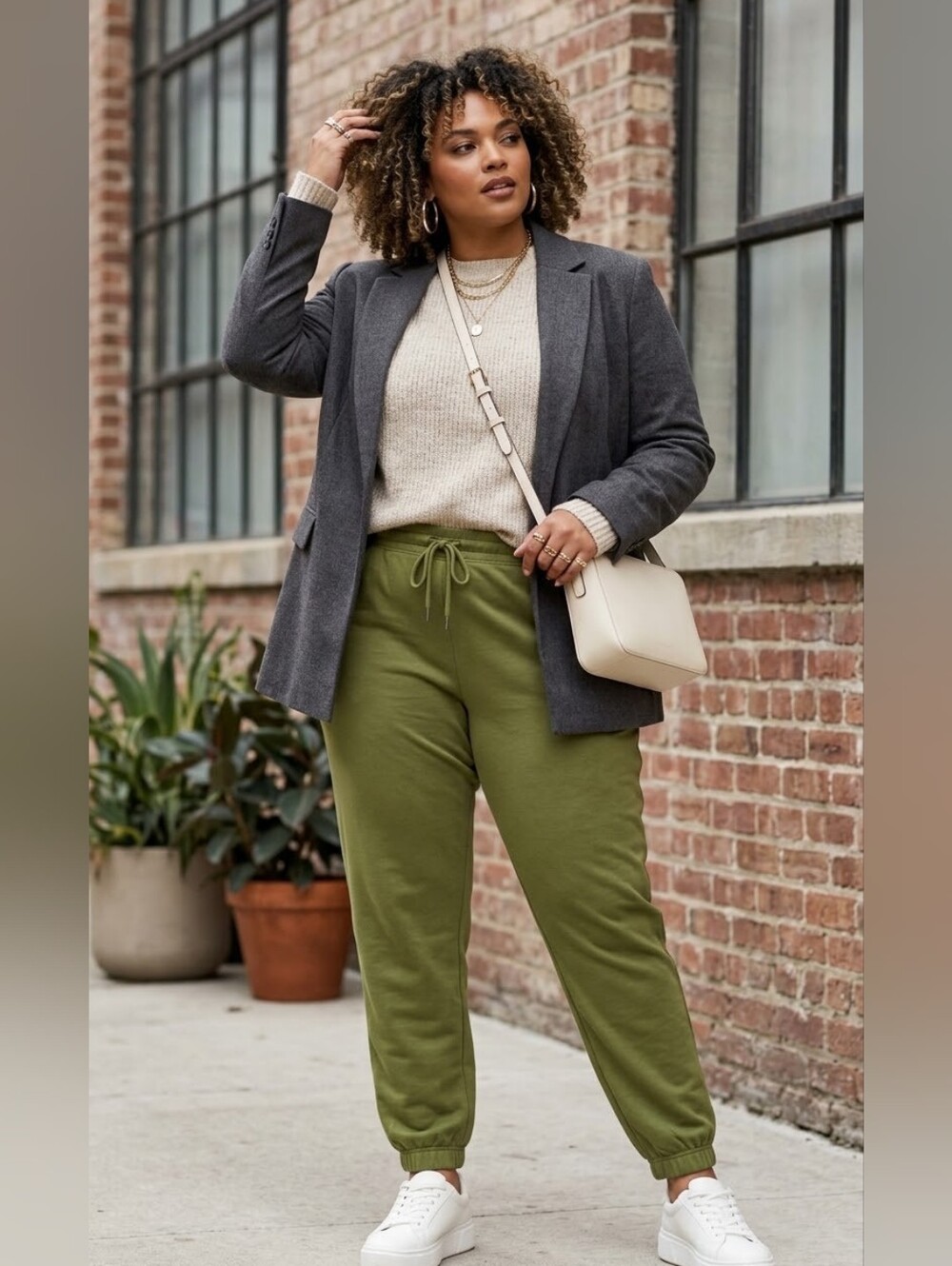 New York & Company Olive Green Cropped Jogger Pants